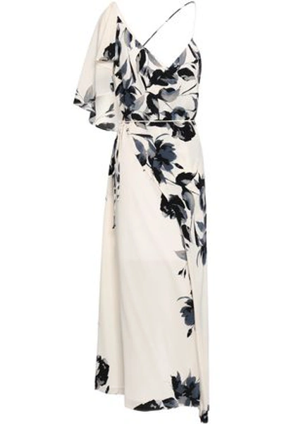 Shop Michelle Mason Cape-effect Silk Crepe De Chine Midi Wrap Dress In Off-white
