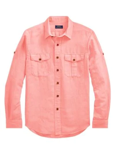 Shop Polo Ralph Lauren Silk & Linen-blend Button-down Shirt In Pink