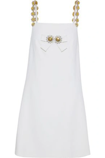 Shop Dolce & Gabbana Woman Embellished Stretch-wool Cady Mini Dress Ivory