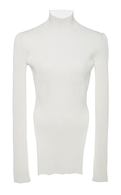Shop Khaite Jacque High-neck Ribbed-knit Tunic Top In White