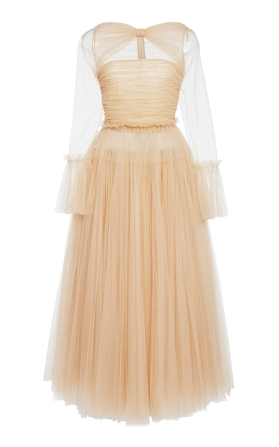 Shop Khaite Jean Cutout Ruched Tulle Gown In Neutral
