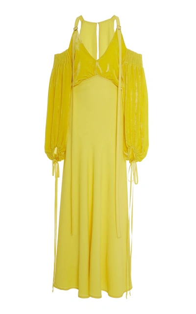 Shop Sies Marjan Carter Cold-shoulder Silk-cotton Dress In Yellow