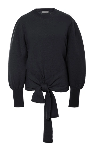 Shop Ulla Johnson Tatiana Tie-detailed Merino Wool Sweater In Navy