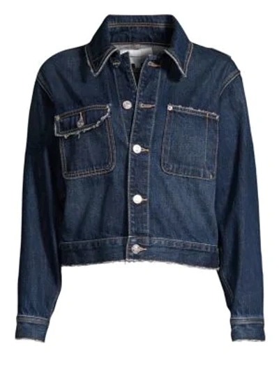 Shop Current Elliott Sammy Distressed Denim Jacket In Deep Lagoon