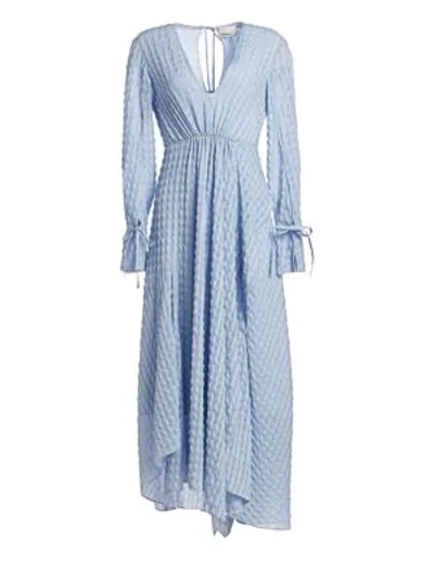 Shop 3.1 Phillip Lim / フィリップ リム Long-sleeve Textured Flare Maxi Dress In Oxford Blue
