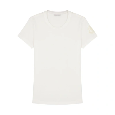 Shop Moncler Ivory Logo Cotton T-shirt In White