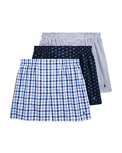 Shop Polo Ralph Lauren Patterned Classic Fit Boxers - Pack Of 3 In Blue/navy
