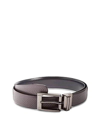 Shop Ted Baker Hammok Herringbone Reversible Leather Belt In Navy