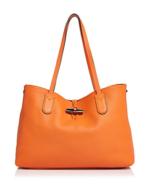 Longchamp Roseau Essential Medium Leather Shoulder Tote Bag In Orange ...