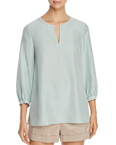 Shop Lafayette 148 Gaia Striped Silk Top In Sea Spray Multi