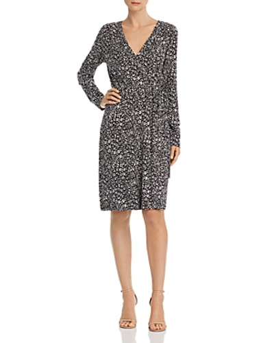 Shop Adrianna Papell Faux-wrap Printed Jersey Dress - 100% Exclusive In Black/ecru