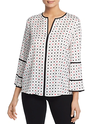 Shop Donna Karan New York Piped Dot-print Top In White/magenta