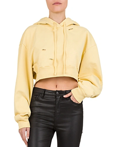 Shop The Kooples Distressed Cropped Hoodie In Yellow