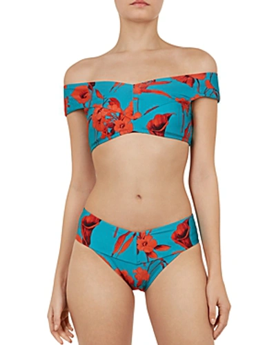 Shop Ted Baker Aaramelo Fantasia Off-the-shoulder Bikini Top In Turquoise