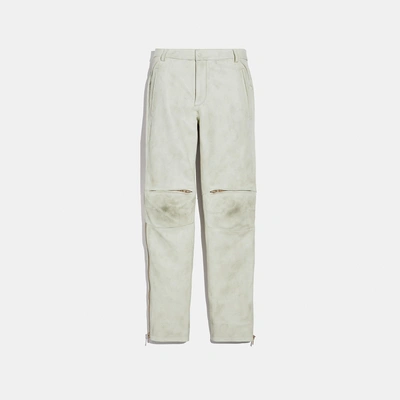 Shop Coach Leather Moto Pants In Dirty White