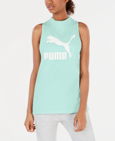 Shop Puma Classics Cotton Logo Tank Top In Fair Aqua