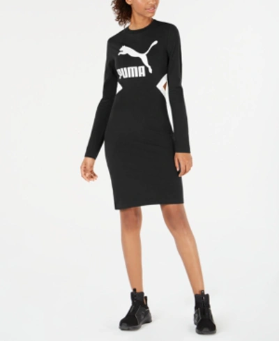 Shop Puma Classics Logo Bodycon Dress In Cotton Black