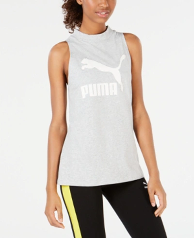 Shop Puma Classics Cotton Logo Tank Top In Light Gray Heather