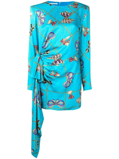 Shop Alessandra Rich Ribbon Pattern Mini Dress - Blue