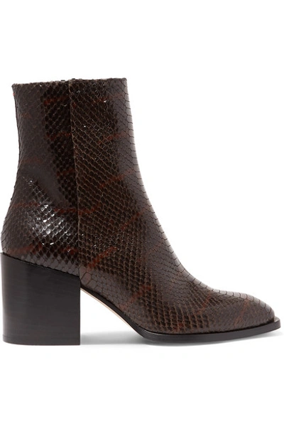 Shop Aeyde Leandra Python-effect Leather Ankle Boots In Chocolate