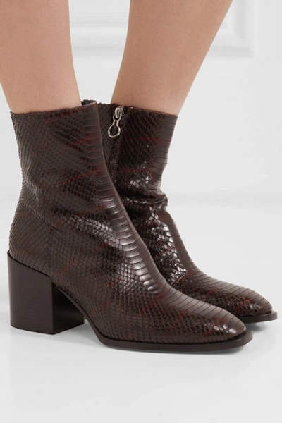 Shop Aeyde Leandra Python-effect Leather Ankle Boots In Chocolate