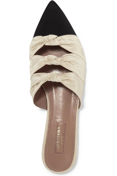 Shop Aquazzura Mondaine Two-tone Knotted Faille Slippers In Black