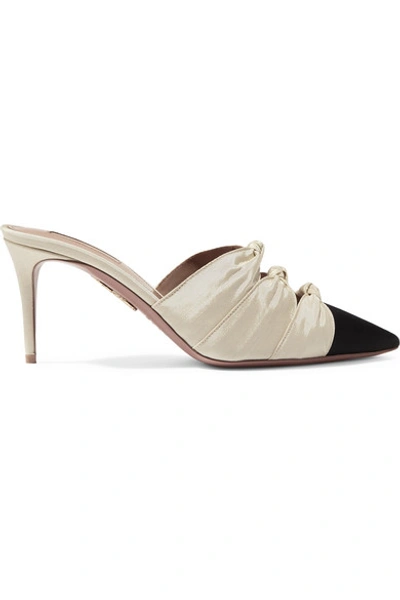 Shop Aquazzura Mondaine 75 Two-tone Knotted Faille Mules In White