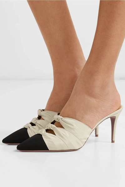 Shop Aquazzura Mondaine 75 Two-tone Knotted Faille Mules In White