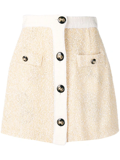 Shop Alessandra Rich Button Up Knitted Skirt - Yellow