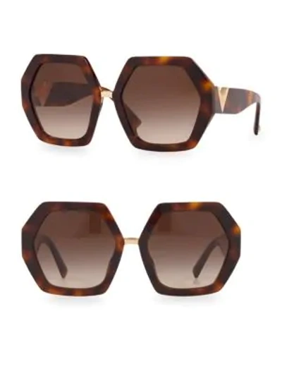 Shop Valentino Women's 57mm Hexagon Sunglasses In Havana Brown