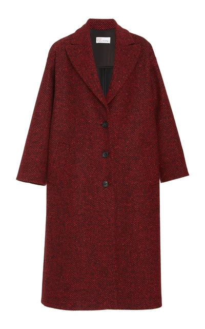 Shop Red Valentino Oversized Tweed Herringbone Coat In Red