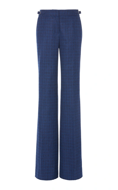 Shop Gabriela Hearst Torres Checked Wool-blend Flared Pants In Blue