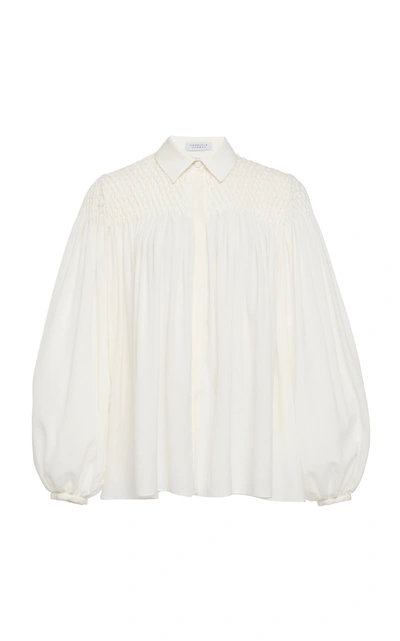 Shop Gabriela Hearst Carmen Wool And Cashmere Smocked Blouse In White