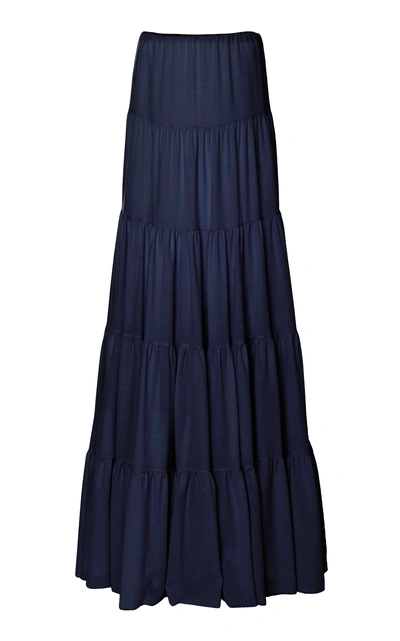 Shop Gabriela Hearst Mariela Wool And Cashmere Blend Tiered Maxi Skirt In Navy