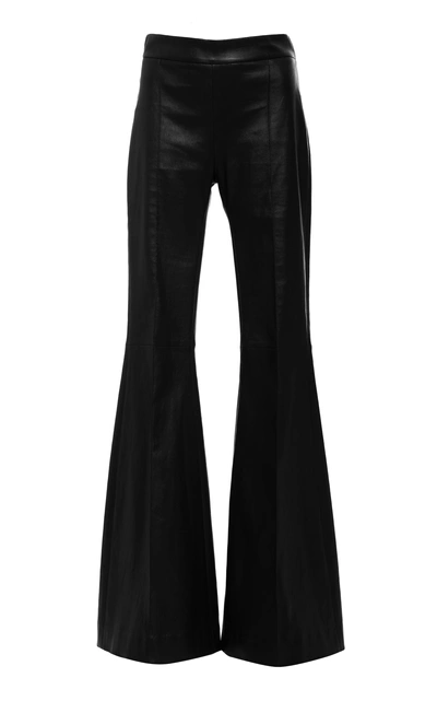 Shop Rosetta Getty Pintuck Leather Flared Pants In Black
