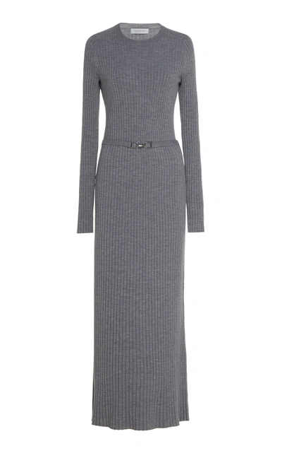 Shop Gabriela Hearst Luisa Belted Ribbed-knit Wool-blend Maxi Dress In Grey