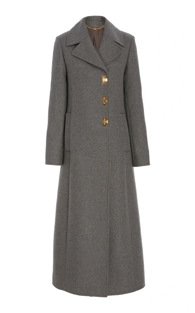 Shop Tory Burch Collared Wool-blend Coat In Grey