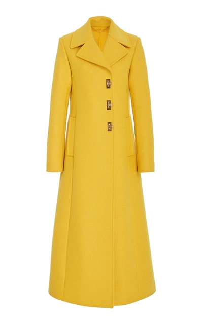 Shop Tory Burch Collared Wool-blend Coat In Yellow
