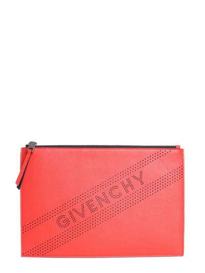 Shop Givenchy Perforated Medium Pouch In Red
