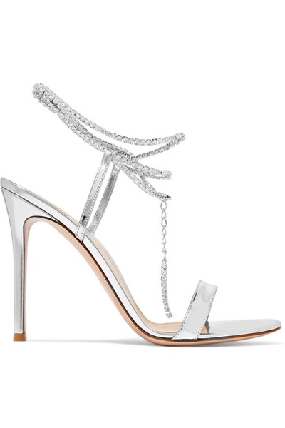 Shop Gianvito Rossi Tennis 105 Crystal-embellished Metallic Patent-leather Sandals In Silver