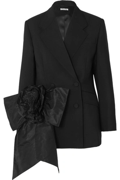 Shop Miu Miu Bow-embellished Mohair And Wool-blend Blazer In Black