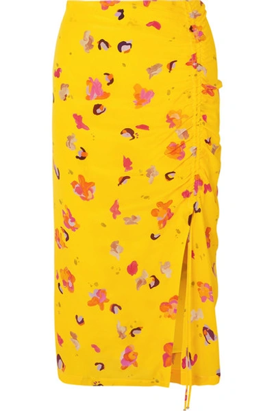 Shop Altuzarra Fausto Printed Silk Crepe De Chine Midi Skirt In Yellow