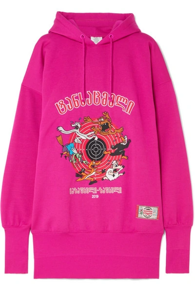 Shop Vetements Cartoon Oversized Embroidered Jersey Hoodie In Fuchsia