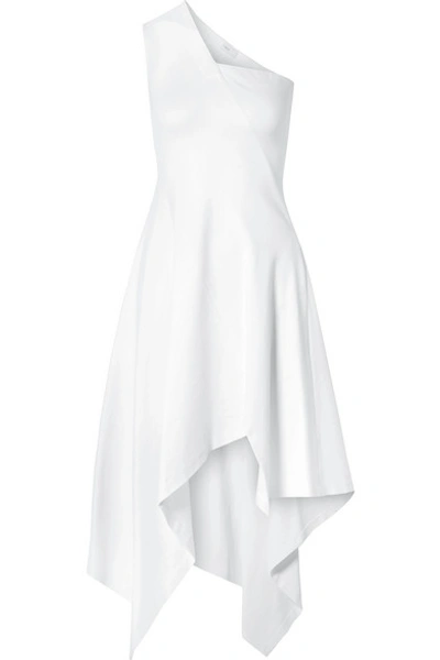 Shop Rosetta Getty One-shoulder Asymmetric Stretch-jersey Midi Dress In White