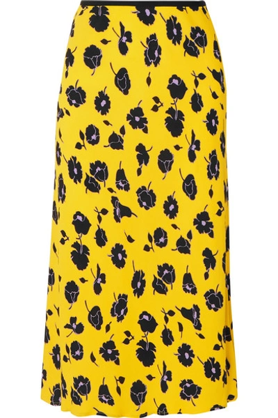 Shop Diane Von Furstenberg Mae Floral-print Crepe Midi Skirt In Yellow