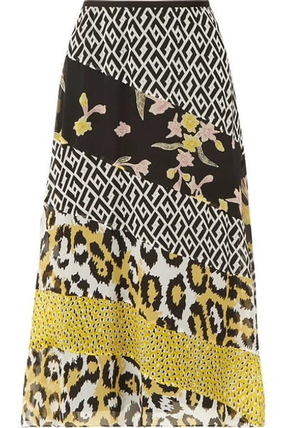 Shop Diane Von Furstenberg Darcie Printed Silk-chiffon Midi Skirt In Yellow