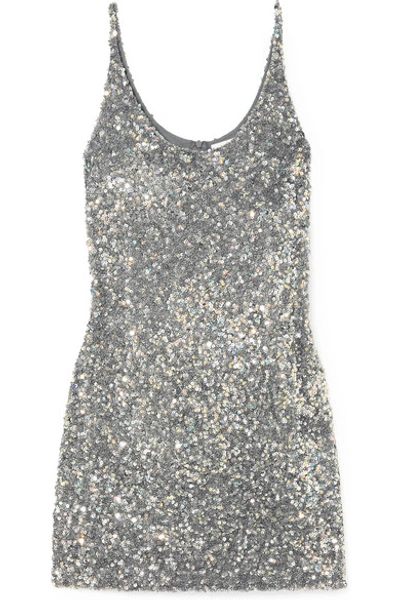 Shop Ashish Sequined Georgette Mini Dress In Silver