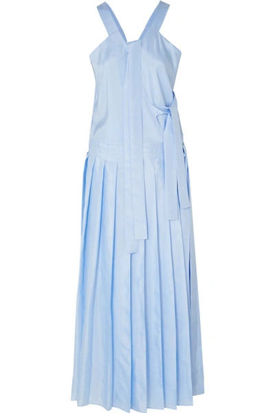 Shop Joseph Emmy Pleated Silk-satin Midi Dress In Blue