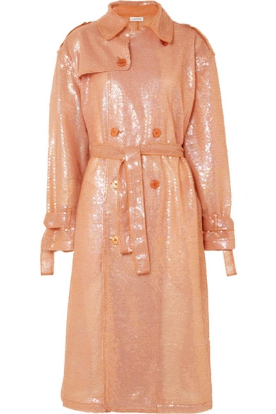 Shop Ashish Sequined Georgette Trench Coat In Pink