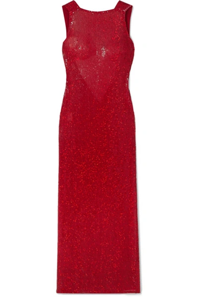 Shop Ashish Suzi Draped Sequined Georgette Gown In Red